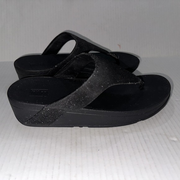 FitFlop Shoes Womens Size 8 Black Glitter Thong Wedge Sandals Comfort Toning - Picture 2 of 7